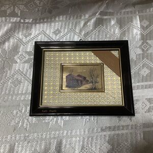 Lady Angela Framed Lithograph Farm House Vintage 1980s